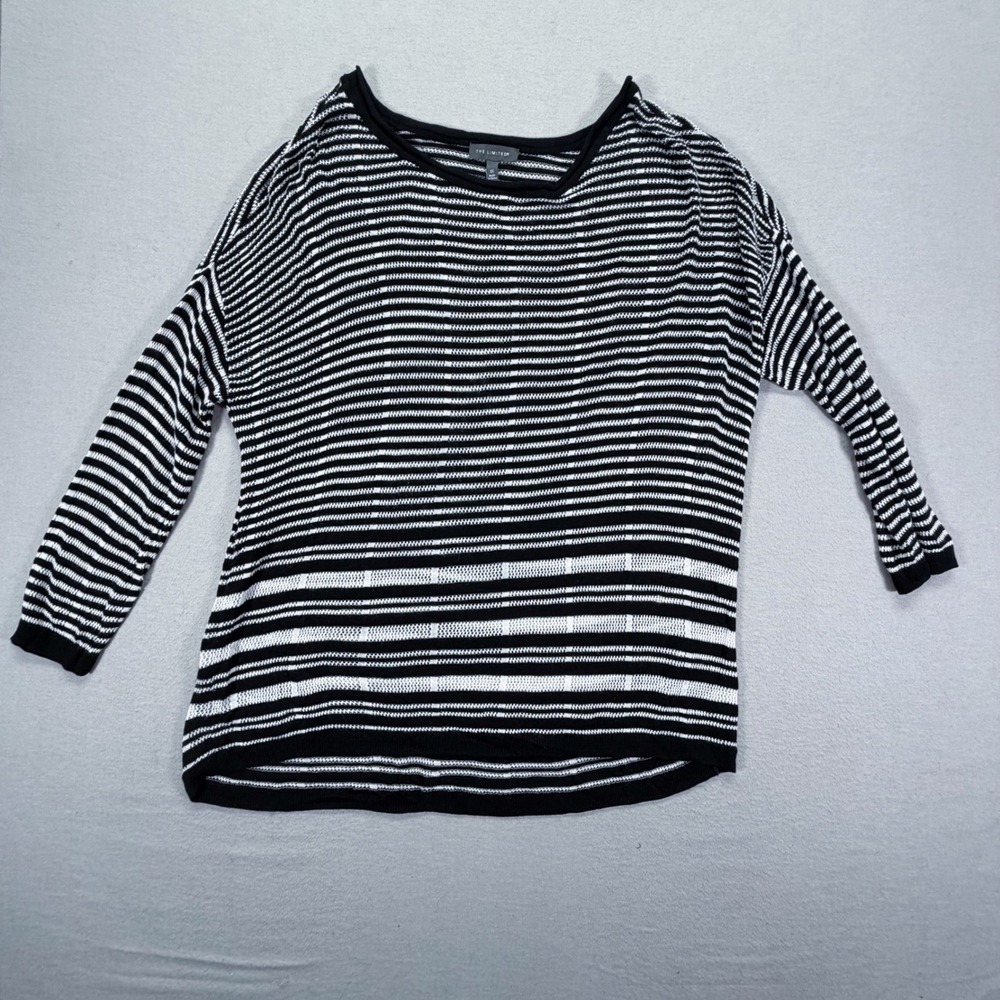 The Limited Sweater Womens 1X‎ Black White Striped 3/4 Sleeve Rayon
